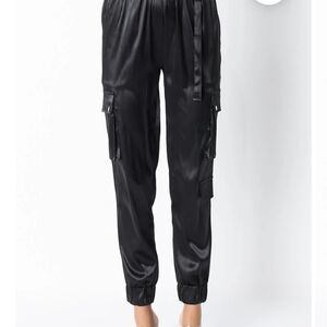 AKIRA Black Satin Joggers